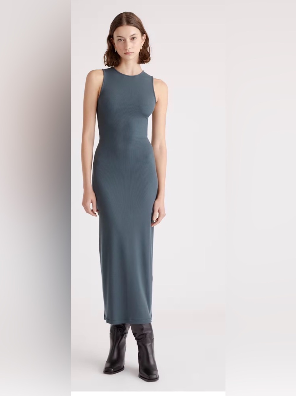 Quince Tencel Rib Knit Sleeveless Dress Dark Olive Size Small